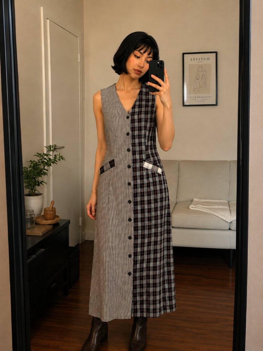 Vintage California Concepts Sleeveless Mixed Plaid Maxi Dress Size 4-6